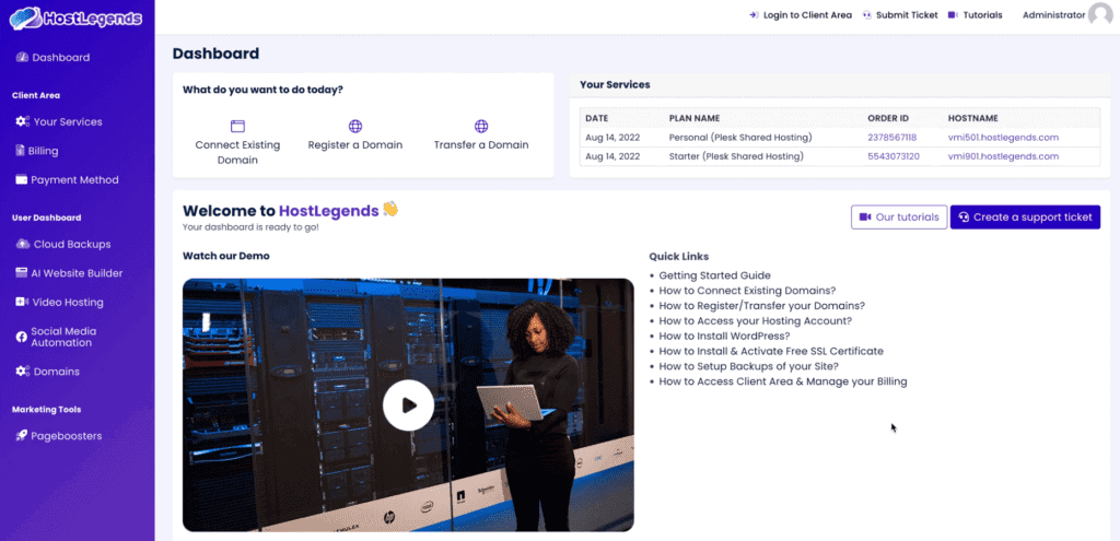 Host Legends Review - Premium Shared Hosting Provider host legends members area