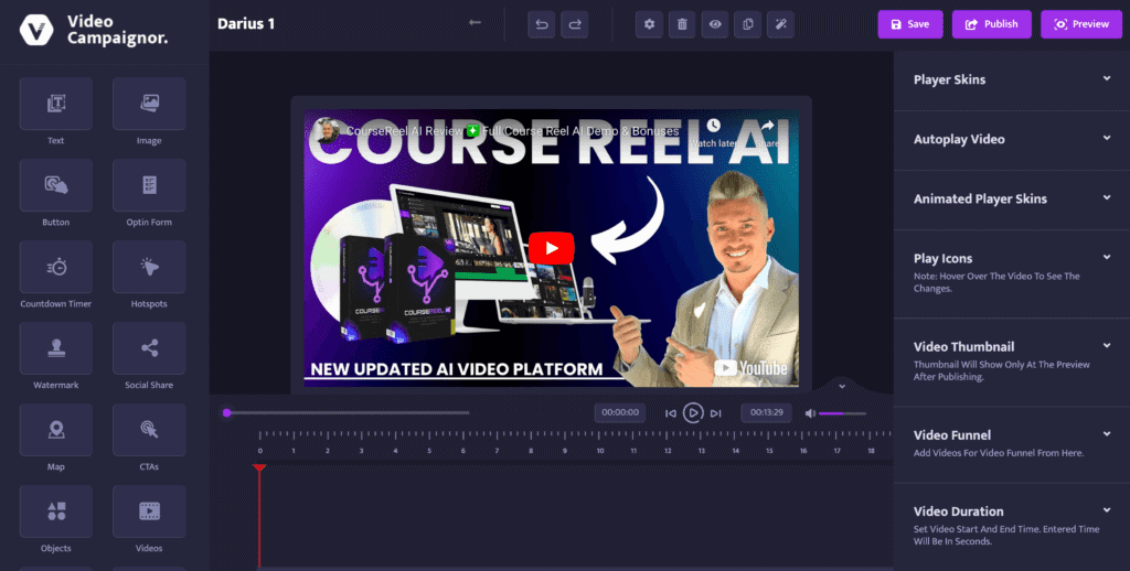 video campaignor dashboard