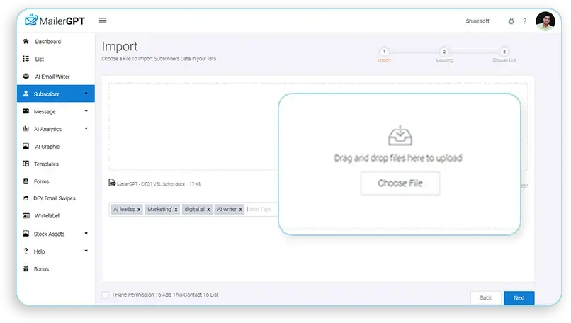 MailerGPT Review - ChatGPT Powered Email Marketing Suite mailergpt import feature