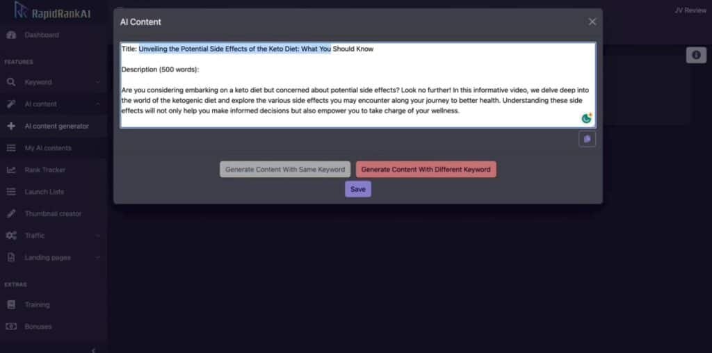 RapidRankAI Review: Exploit YouTube's Traffic to Generate Thousands Clicks rapidrankai content creation