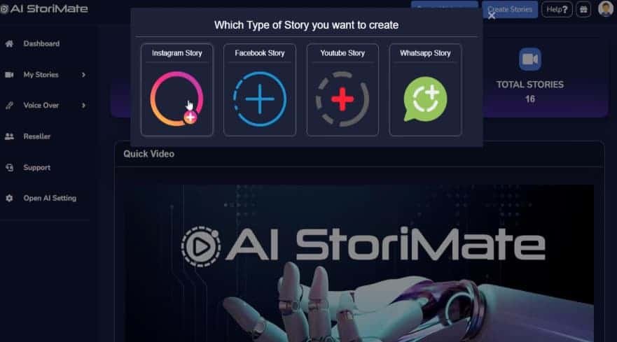 AI StoriMate Review - The Ultimate AI Story Software for Social Media ai storimate dashboard