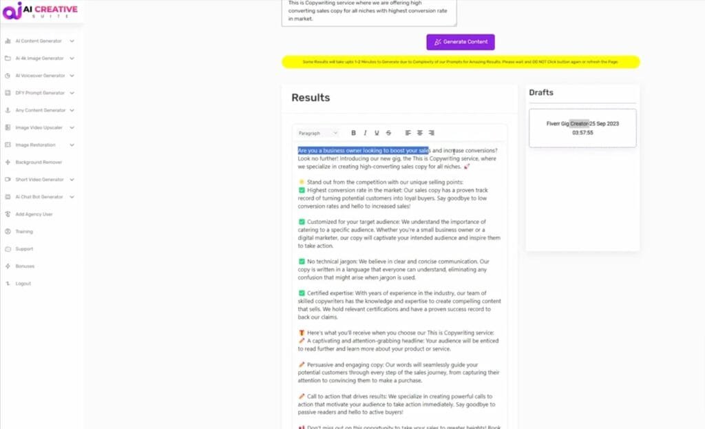 AI Creative Suite Review - All In One AI Suite AI CREATIVE SUITE FEATURE