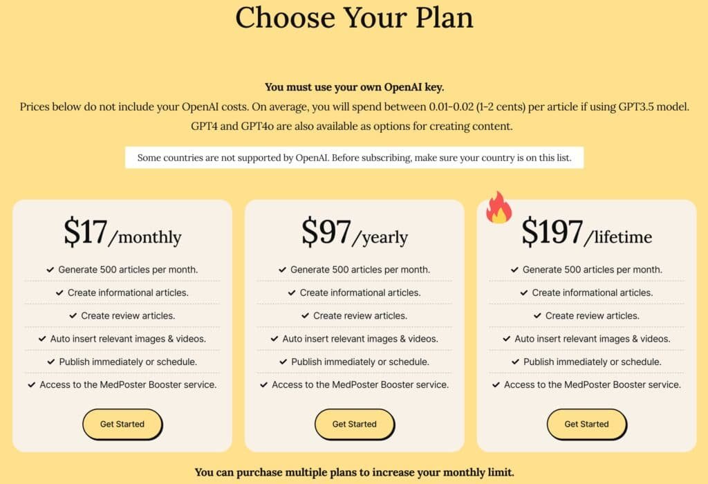 medposter ai pricing table